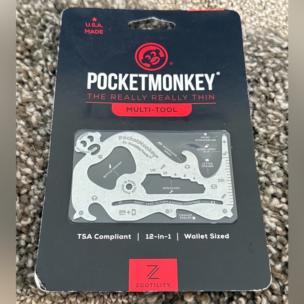 NEW. PocketMonkey 12-in-1 Credit card sized Multi-Tool.